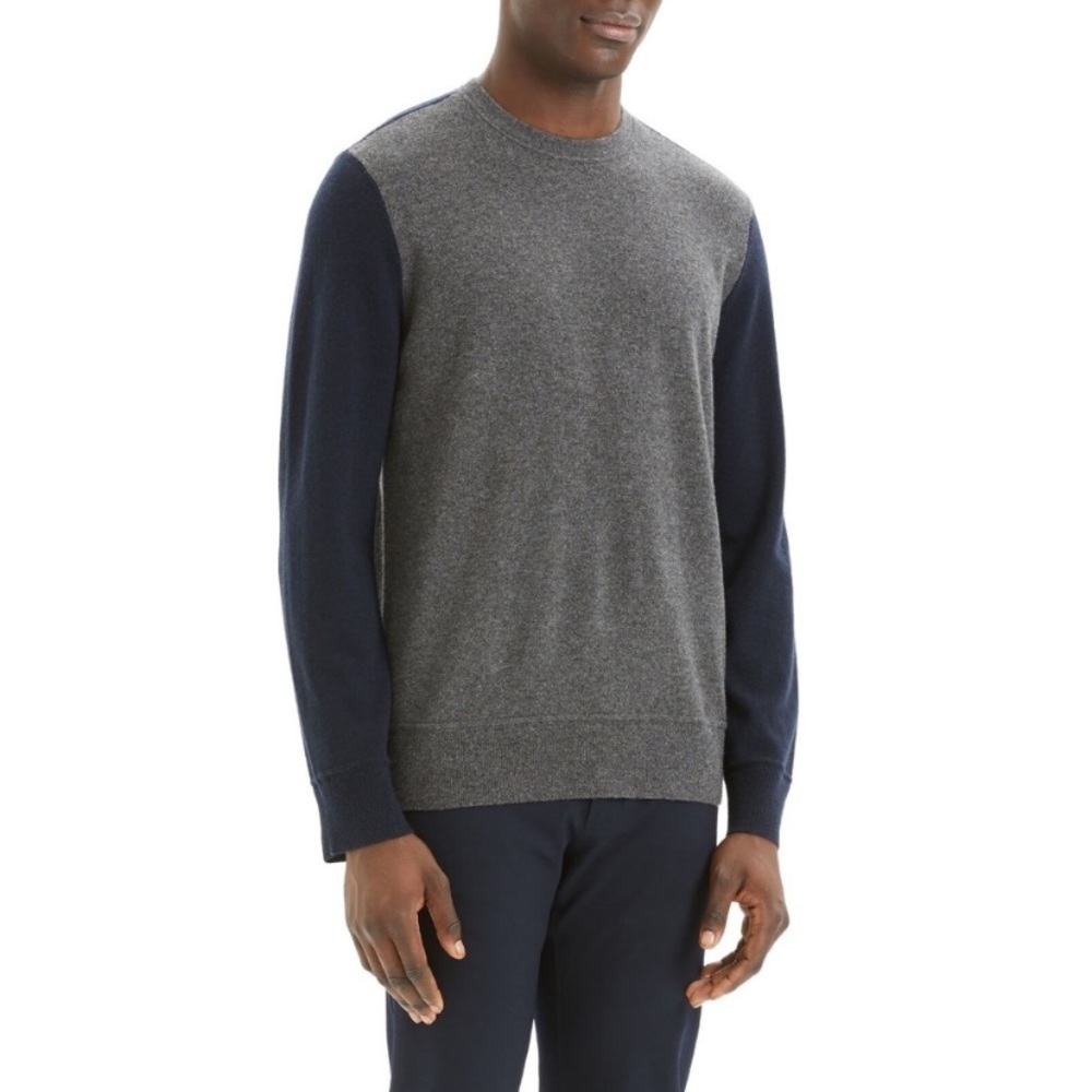 THEORY HILLES CREWNECK COLOR-BLOCK CASHMERE SWEATER‎